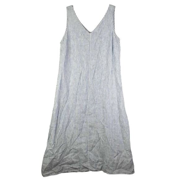 Talbots Dress Size 10 Solid White Striped Coastal Sleeveless Linen Lagenlook - Picture 2 of 7